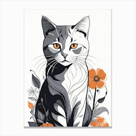 Cat In Flowers Canvas Print