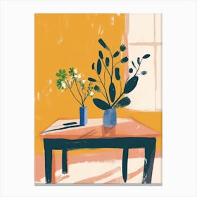 Green Flowers On A Table   Contemporary Illustration 4 Canvas Print