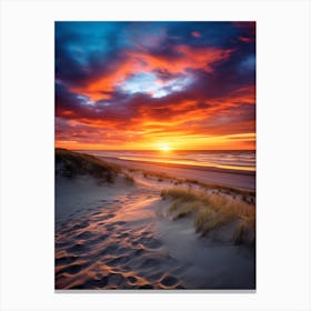 Formby Beach Merseyside With The Sun Set, Vibrant Painting 2 Canvas Print
