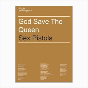 God Save The Queen, Sex Pistols, Minimal, Music, Art, Print Canvas Print