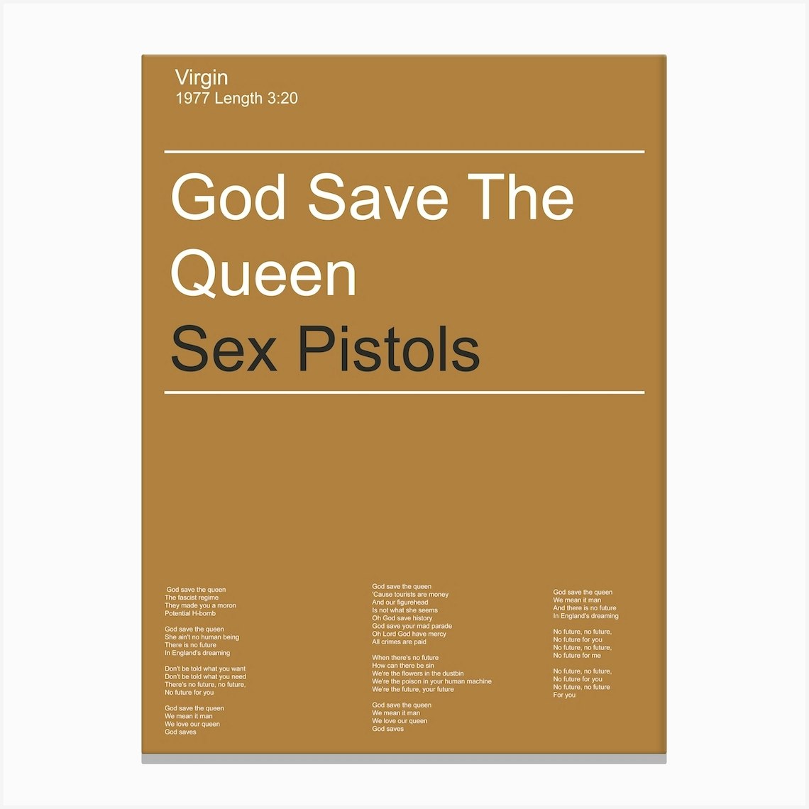 God Save The Queen, Sex Pistols, Minimal, Music, Art, Print Canvas Print by  PrintDeco - Fy