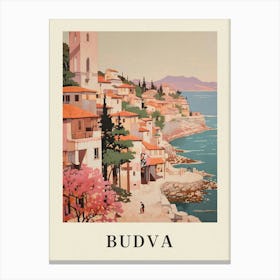 Budva Montenegro 2 Vintage Pink Travel Illustration Poster Canvas Print