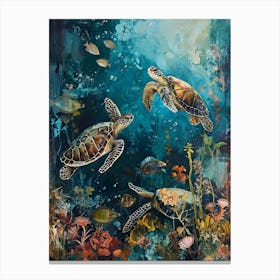 Sea Turtles With A Coral Reef Expressionism Style Painting 8 Canvas Print