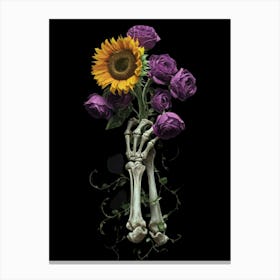 Skeleton Hands With Sunflowers Canvas Print