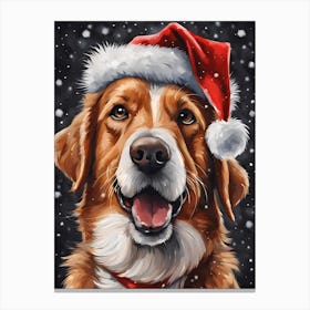Cute Dog Wearing A Santa Hat Painting (6) Canvas Print