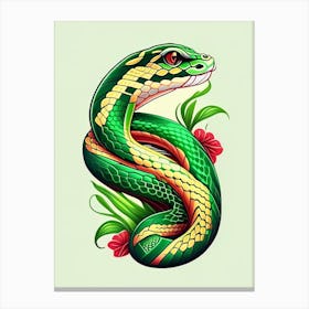 Cuban Green Snake Tattoo Style Canvas Print