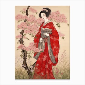 Nadeshiko Dianthus Vintage Japanese Botanical And Geisha Canvas Print