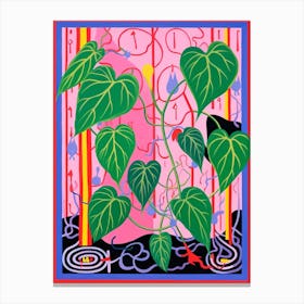 Pink And Red Plant Illustration Philodendron 2 Canvas Print