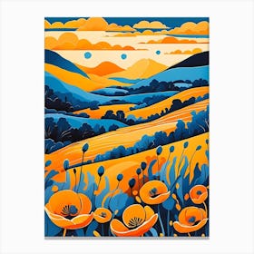 Cartoon Poppy Field Landscape Illustration (93) Canvas Print