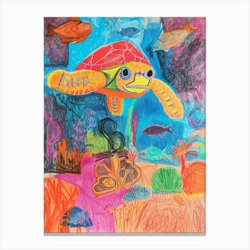 Abstract Rainbow Sea Turtle Underwater Crayon Drawing 1 Canvas Print