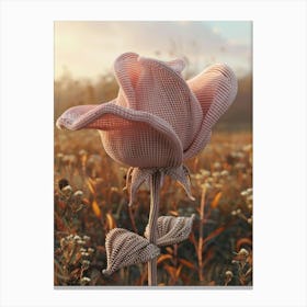 Pink Rose Knitted In Crochet 1 Canvas Print