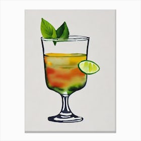 Italian Margarita 2 Minimal Line Drawing With Watercolour Cocktail Poster Canvas Print