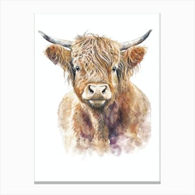 Highland Cow Cute Watercolor Painting Portrait Canvas Print
