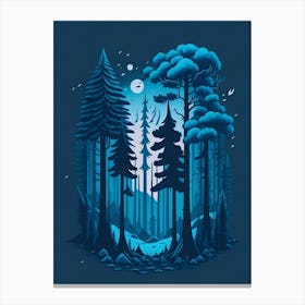 A Fantasy Forest At Night In Blue Theme 54 Canvas Print