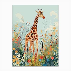 Modern Illustration Of A Giraffe In The Plants 4 Canvas Print