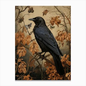 Dark And Moody Botanical Crow 3 Canvas Print