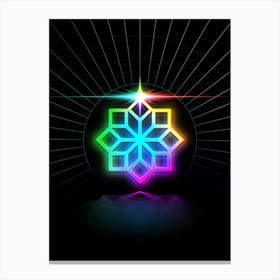 Neon Geometric Glyph in Candy Blue and Pink with Rainbow Sparkle on Black n.0152 Canvas Print