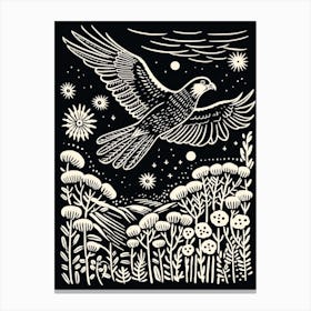 B&W Bird Linocut Harrier 3 Canvas Print