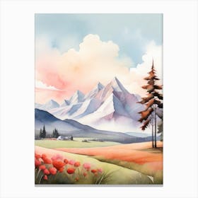 Tranquil Mountains In Minimalist Watercolor Vertical Composition 32 Canvas Print