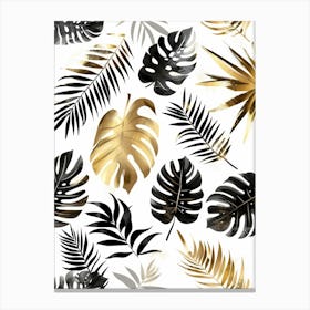 Gold And Black Tropical Leaves Canvas Print