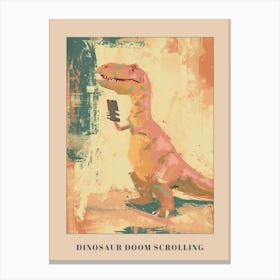 Muted Pastels Dinosaur On A Mobile Phone 2 Poster Canvas Print
