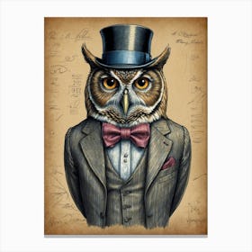 Owl In Top Hat Canvas Print