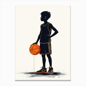 Silhouette Of A Boy Holding A Basketball Canvas Print