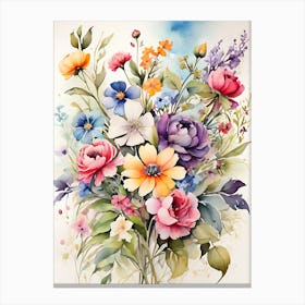 Wild Flowers Watercolor bouquet Canvas Print