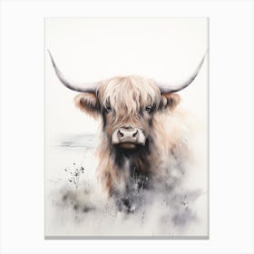 Neutral Watercolour Portrait Of Highland Cow 6 Canvas Print