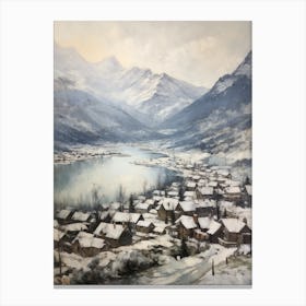 Vintage Winter Painting Banff Canada 4 Canvas Print