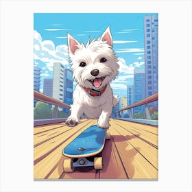 West Highland White Terrier (Westie) Dog Skateboarding Illustration 2 Canvas Print