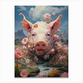 Pig In Flowers Canvas Print