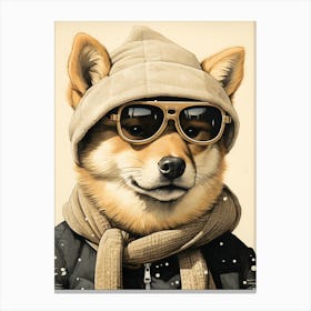 Shiba Inu Dog Wearing Glasses Canvas Print