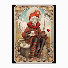 The Fool Girl White Cat Tarot Card Canvas Print