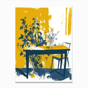 Green Flowers On A Table   Contemporary Illustration 3 Canvas Print