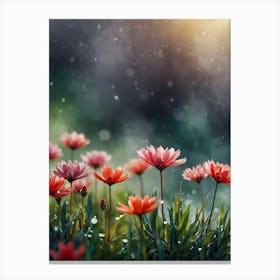 Pink Flowers In The Rain Canvas Print