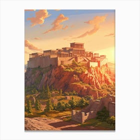 Acropolis Of Athens Pixel Art 2 Canvas Print