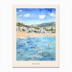 Swimming In Naxos Greece 2 Watercolour Poster Canvas Print