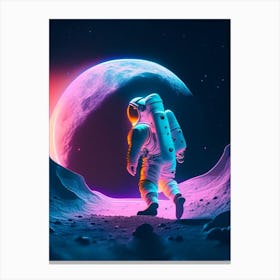 Astronaut Doing Moon Walk Neon Nights 1 Canvas Print