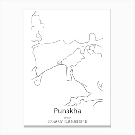 Punakha,Bhutan Minimalist Map Canvas Print