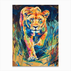 Transvaal Lion Lioness On The Prowl Fauvist Painting 4 Canvas Print