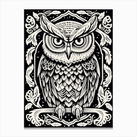 B&W Bird Linocut Great Horned Owl 4 Canvas Print