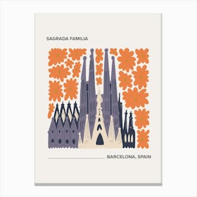 Sagrada Familia, Barcelona, Spain, Warm Colours Illustration Travel Poster 2 Canvas Print