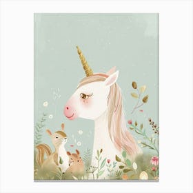 Storybook Style Unicorn With Woodland Creatures 1 Canvas Print