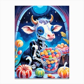 Cute Skeleton Cow Painting Halloween (31) Canvas Print