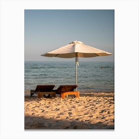 Sundown Sunlounger Ocean Beach Umbrella Vietnam Canvas Print