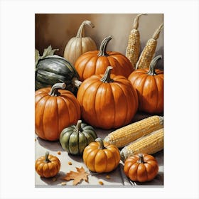 Holiday Illustration With Pumpkins, Corn, And Vegetables (25) Canvas Print
