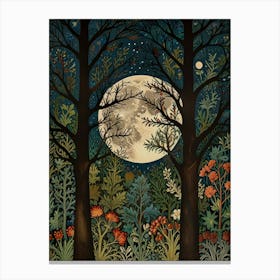 Moonlight In The Forest Style William Morris Canvas Print