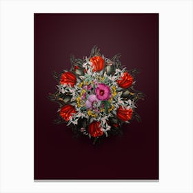 Vintage Mr. Lindley's Hibiscus Floral Wreath on Wine Red n.0115 Canvas Print