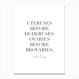 Uteruses Before Duderuses Ovaries Before Brovaries Leslie Knope Quote Canvas Print
